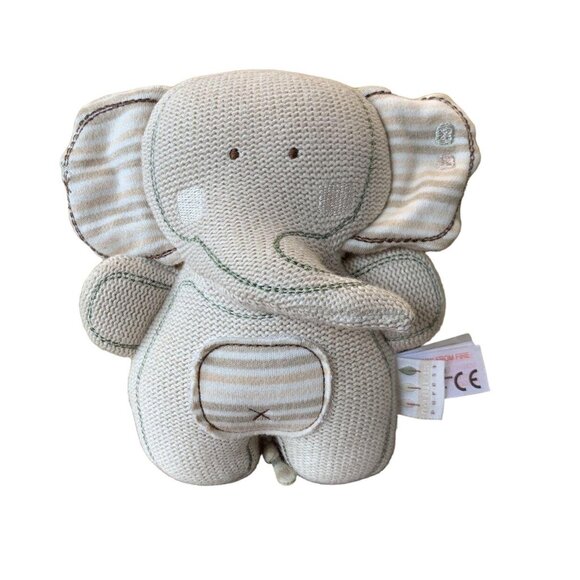 NATURE'S PUREST Knitted Baby Elephant Plush Toy Gray Knit Baby Infant Rattle - Picture 1 of 5